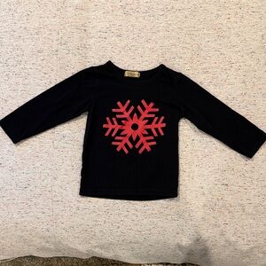 Black Long-Sleeve Kids Top with Red Snowflake Graphic